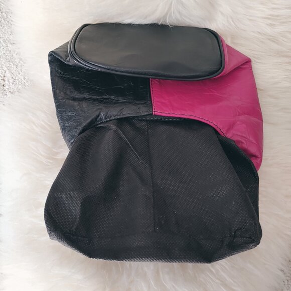 Custom Made Half Black and Half Pink-Purple / Fuchsia Leather Mini Handb… - Picture 12 of 14